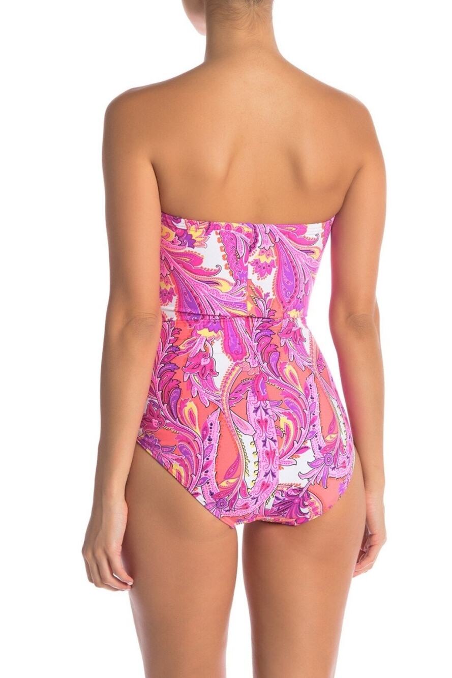 Miraclesuit Paisley Bandeau One Piece Swimsuit Women’s Sz 12 Tummy Control NWOT